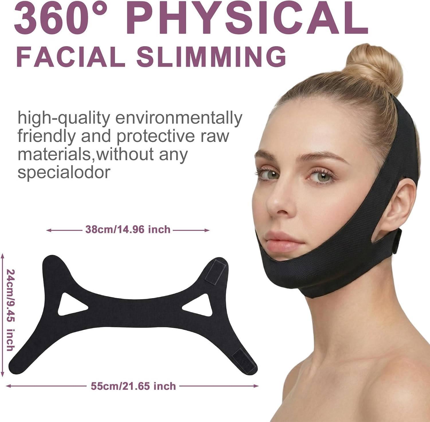 Jawline Shaper Chin Strap for Sleeping, Reusable V Line Mask for Women Face Lifting,Jaw Exerciser with Skin-Friendly Breathable Cooling Fabric, black
