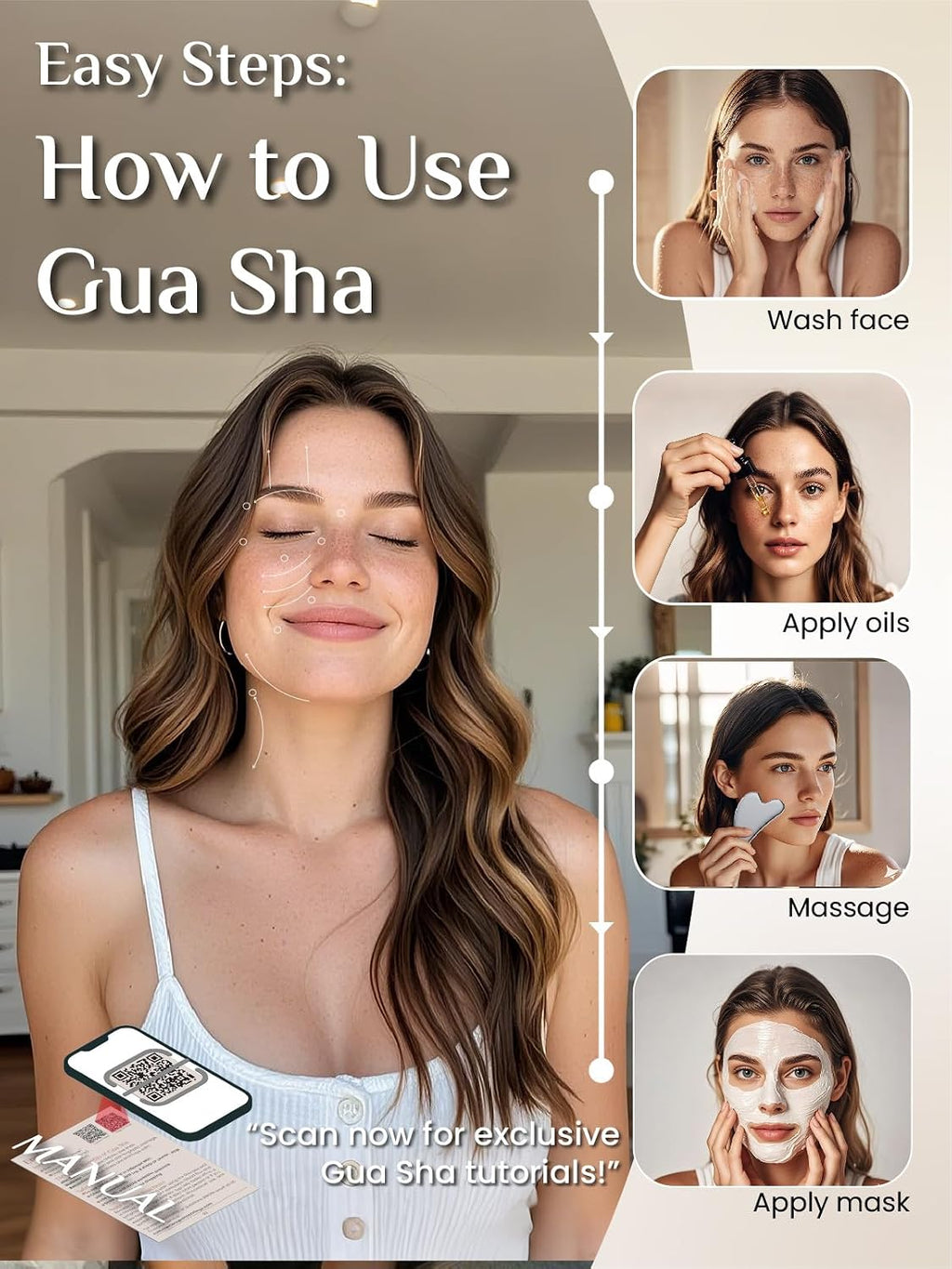 Rena Chris Gua Sha Facial Tools, Stainless Steel Guasha, Manual Back Massagers, Manual Massage Sticks for Jawline Sculpting and Puffiness Reducing, Facial and Body Massage Tool, Skin-Care Tool(Silver)