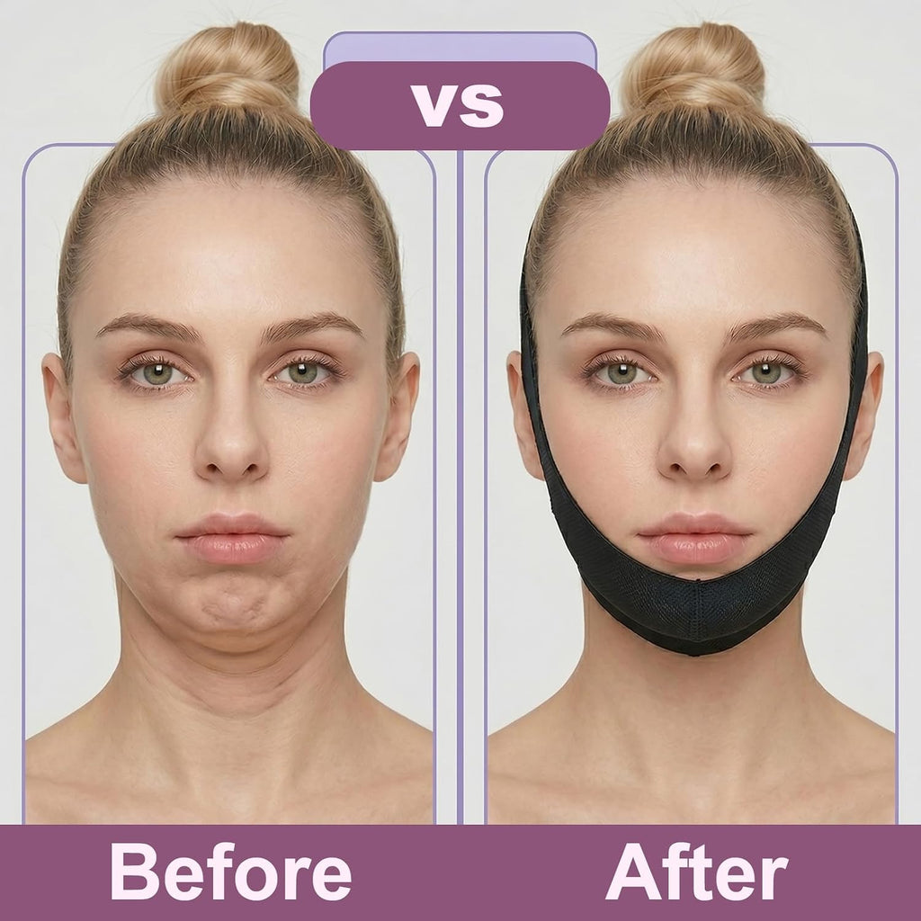 Jawline Shaper Chin Strap for Sleeping, Reusable V Line Mask for Women Face Lifting,Jaw Exerciser with Skin-Friendly Breathable Cooling Fabric, black