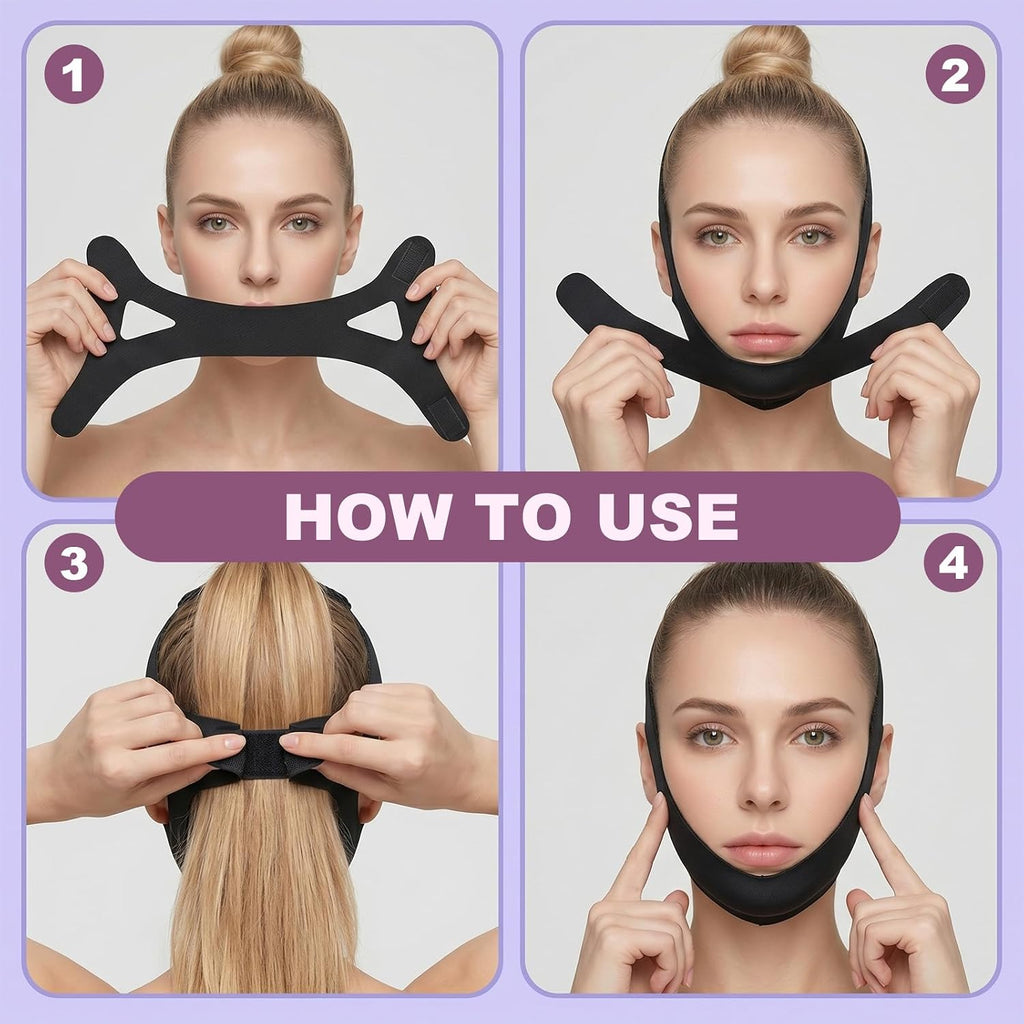 Jawline Shaper Chin Strap for Sleeping, Reusable V Line Mask for Women Face Lifting,Jaw Exerciser with Skin-Friendly Breathable Cooling Fabric, black