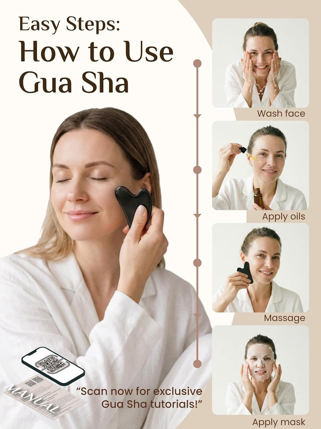 Rena Chris Gua Sha Facial Tools, Stainless Steel Guasha, Manual Back Massagers, Manual Massage Sticks for Jawline Sculpting and Puffiness Reducing, Facial and Body Massage Tool, Skin-Care Tool(Silver)