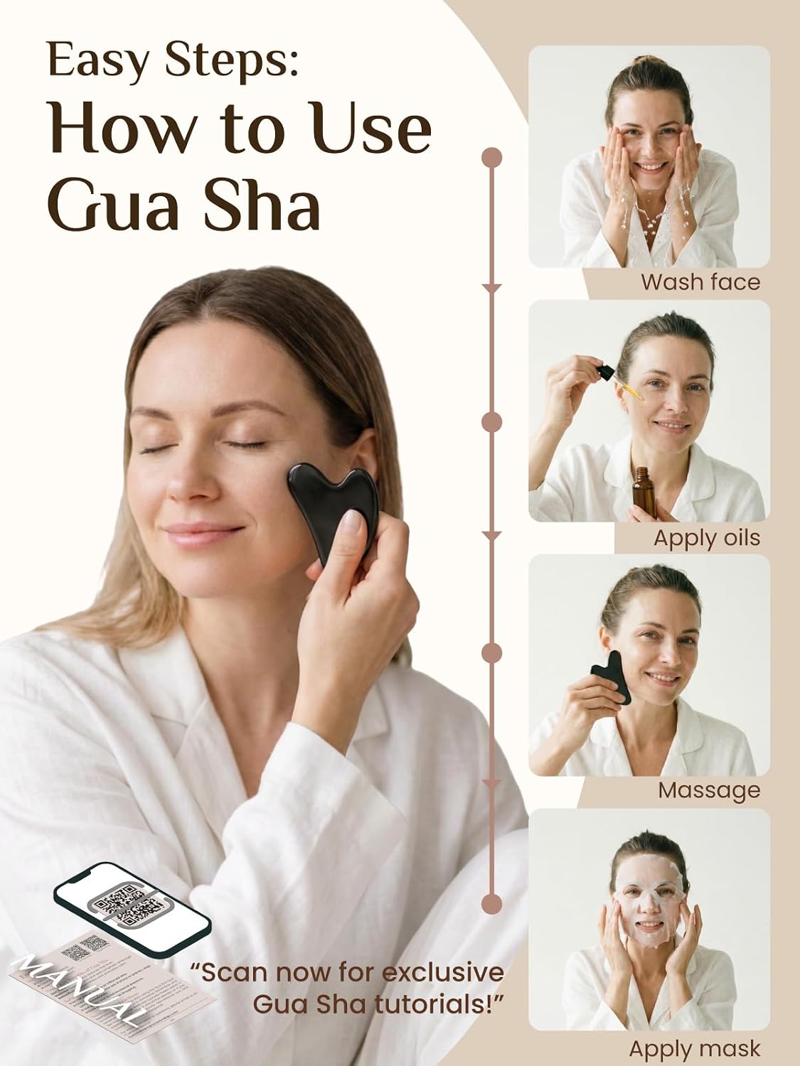 Rena Chris Gua Sha Facial Tools, Stainless Steel Guasha, Manual Back Massagers, Manual Massage Sticks for Jawline Sculpting and Puffiness Reducing, Facial and Body Massage Tool, Skin-Care Tool(Silver)