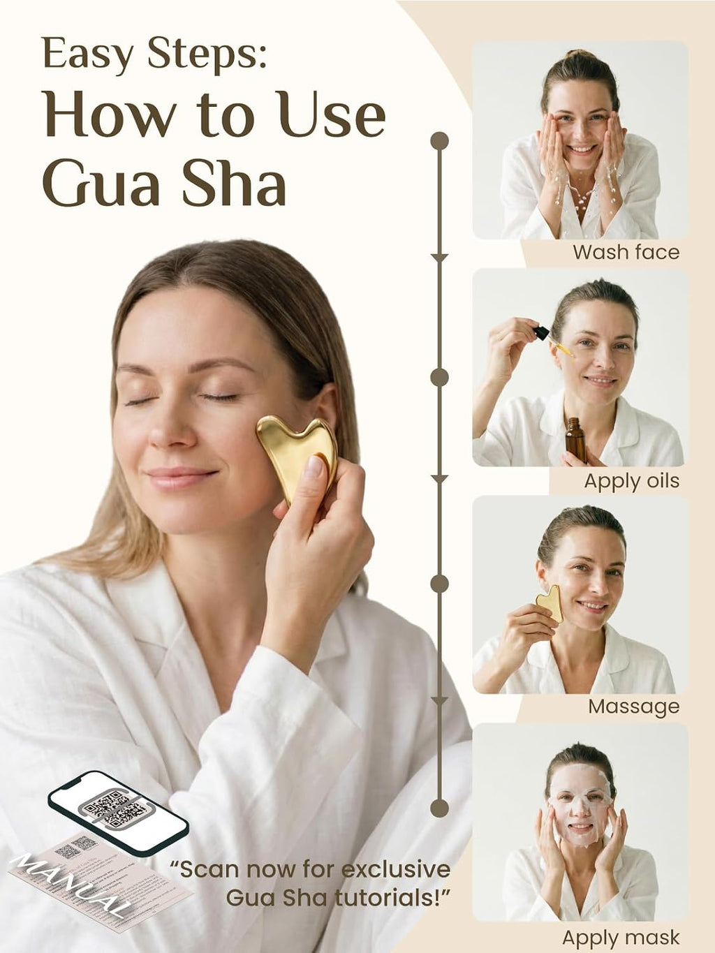 Rena Chris Gua Sha Facial Tools, Stainless Steel Guasha, Manual Back Massagers, Manual Massage Sticks for Jawline Sculpting and Puffiness Reducing, Facial and Body Massage Tool, Skin-Care Tool(Silver)