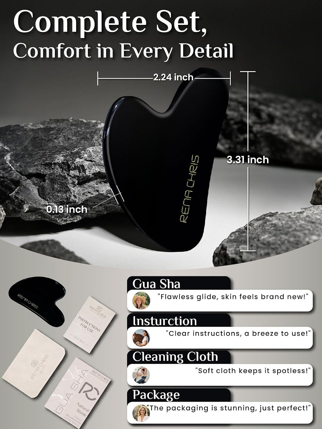 Rena Chris Gua Sha Facial Tools, Stainless Steel Guasha, Manual Back Massagers, Manual Massage Sticks for Jawline Sculpting and Puffiness Reducing, Facial and Body Massage Tool, Skin-Care Tool(Silver)