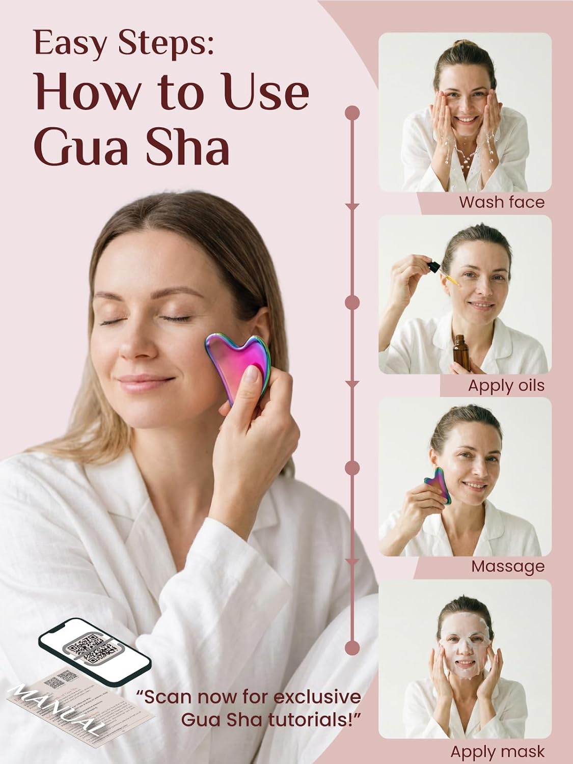 Rena Chris Gua Sha Facial Tools, Stainless Steel Guasha, Manual Back Massagers, Manual Massage Sticks for Jawline Sculpting and Puffiness Reducing, Facial and Body Massage Tool, Skin-Care Tool(Silver)