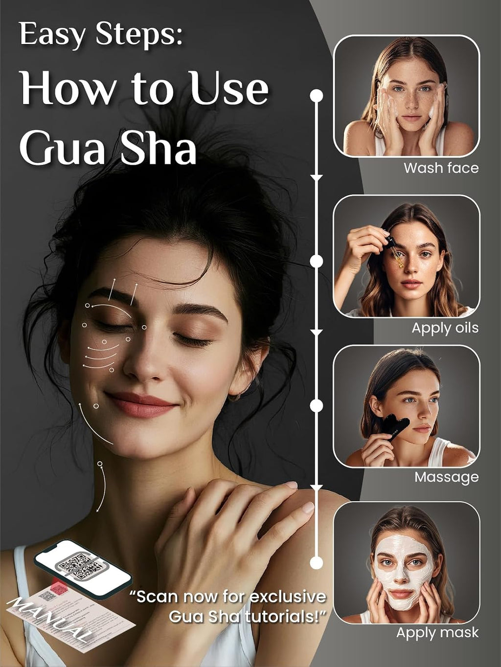 Rena Chris Gua Sha Facial Tools, Stainless Steel Guasha, Manual Back Massagers, Manual Massage Sticks for Jawline Sculpting and Puffiness Reducing, Facial and Body Massage Tool, Skin-Care Tool(Silver)