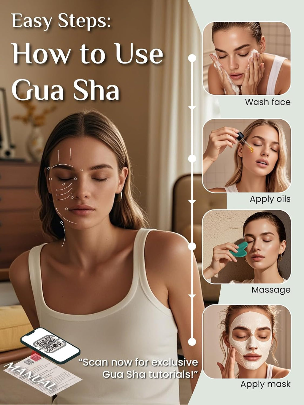 Rena Chris Gua Sha Facial Tools, Stainless Steel Guasha, Manual Back Massagers, Manual Massage Sticks for Jawline Sculpting and Puffiness Reducing, Facial and Body Massage Tool, Skin-Care Tool(Silver)