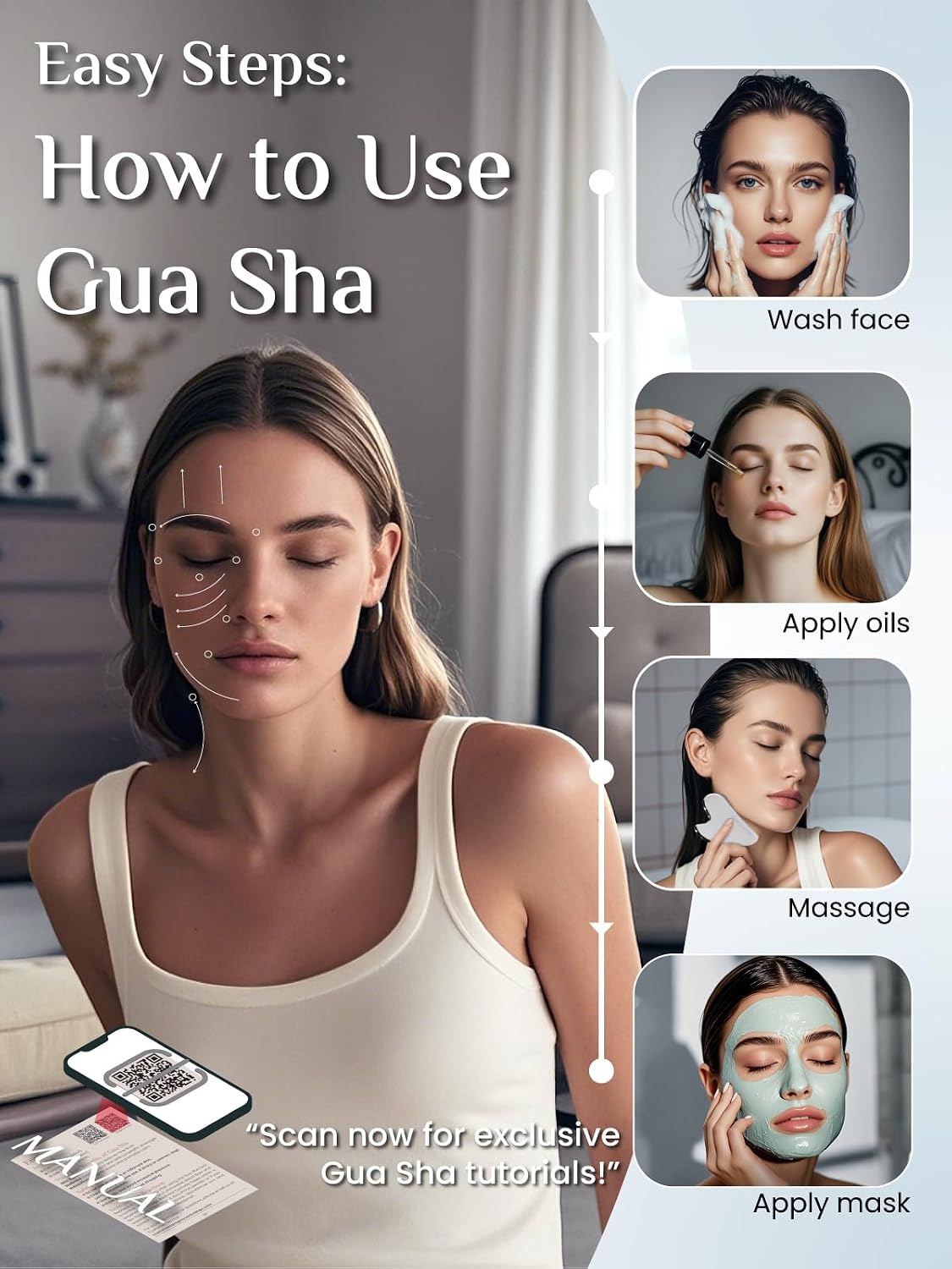 Rena Chris Gua Sha Facial Tools, Stainless Steel Guasha, Manual Back Massagers, Manual Massage Sticks for Jawline Sculpting and Puffiness Reducing, Facial and Body Massage Tool, Skin-Care Tool(Silver)