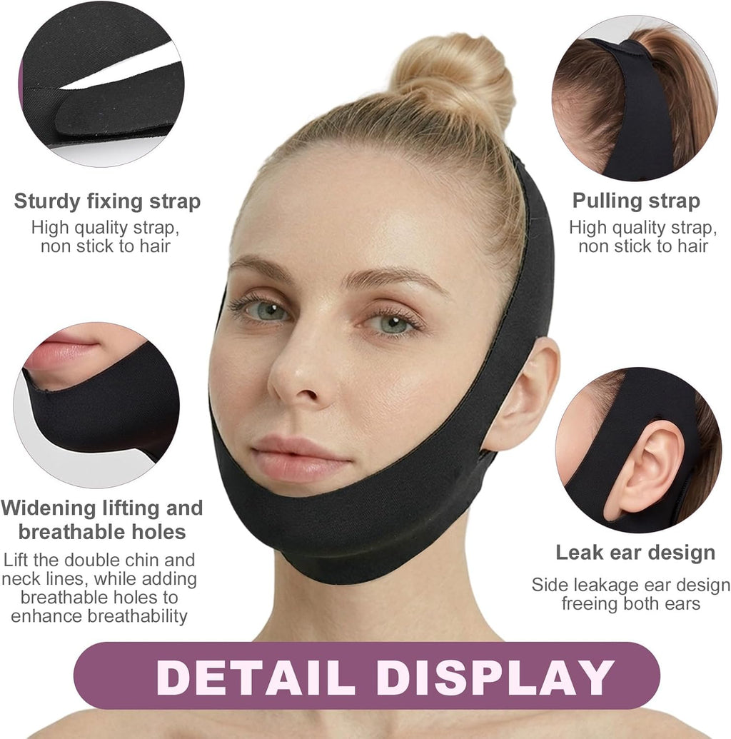 Jawline Shaper Chin Strap for Sleeping, Reusable V Line Mask for Women Face Lifting,Jaw Exerciser with Skin-Friendly Breathable Cooling Fabric, black