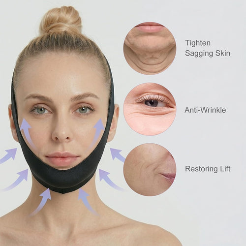 Jawline Shaper Chin Strap for Sleeping, Reusable V Line Mask for Women Face Lifting,Jaw Exerciser with Skin-Friendly Breathable Cooling Fabric, black