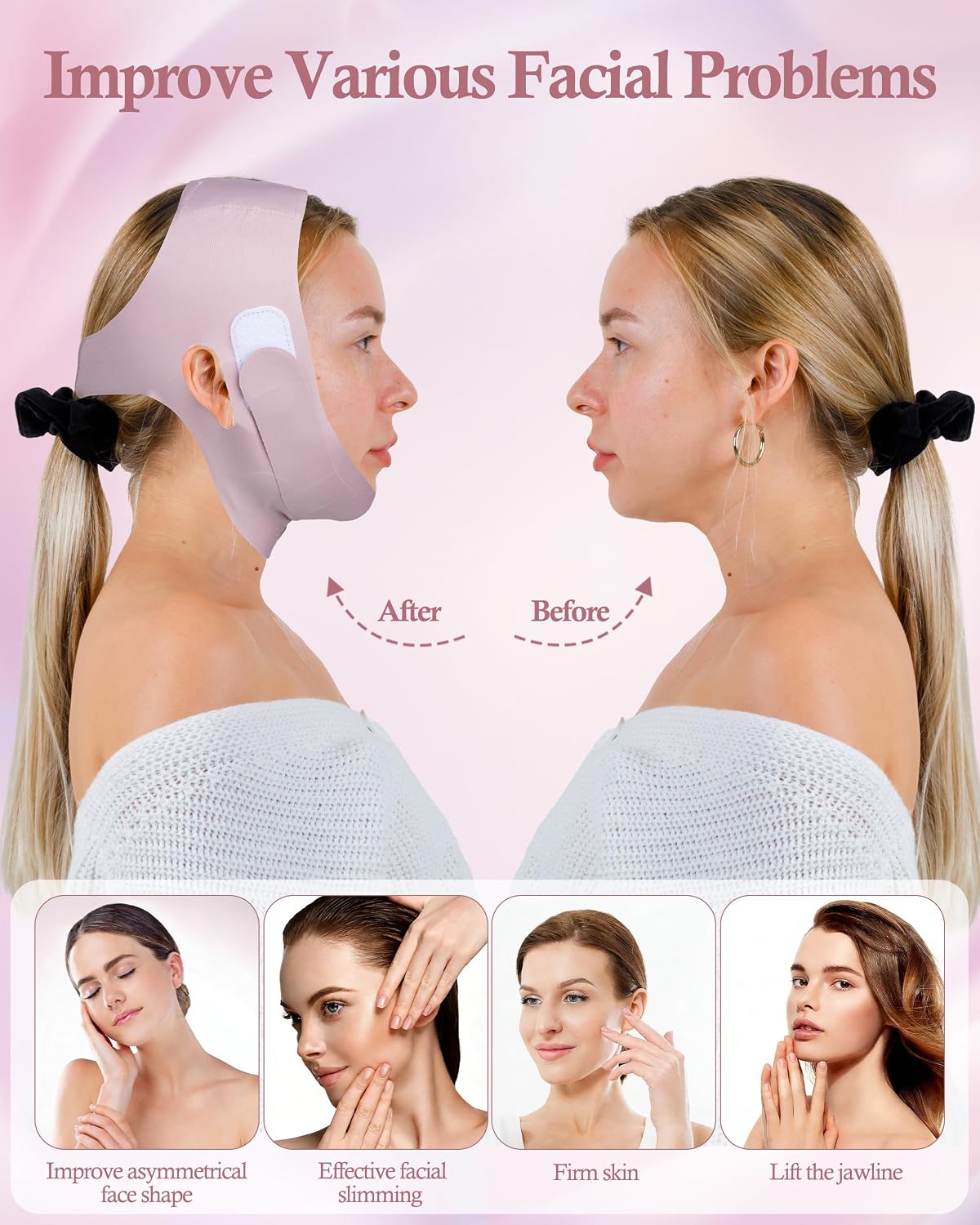 V Line Face Slimming Mask for Sleeping, Reusable Chin Strap Jawline Shaper, Double Chin Reducer, V Shaped Face Lifting Mask, Chin Up Patch, Jaw Exerciser for Women and Men